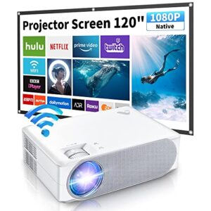 acrojoy truvity 600w native 1080p 5g wifi projector w/ 120 inch screen, full hd mini projector supports 4k/300'' display, portable movie projector for outdoors home compatible with usb, hdmi, tv stick
