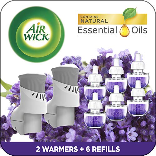 air wick plug in scented oil starter kit, 2 warmers + 6 refills, lavender & chamomile, eco friendly, essential oils, air freshener by air wick