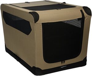 amazon basics 3 door collapsible soft sided folding soft dog travel crate kennel, large (24 x 24 x 36 inches), tan