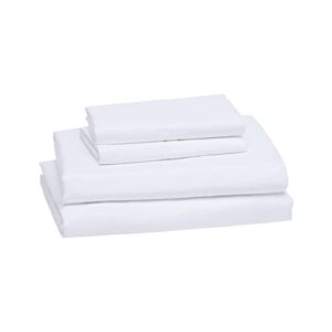 amazon basics lightweight super soft easy care microfiber bed sheet set with 14" deep pockets queen, bright white