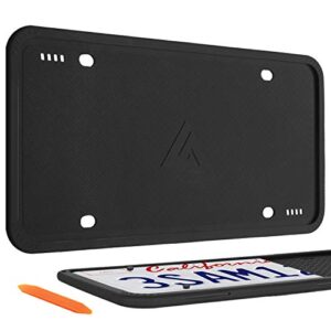 aujen silicone license plate frames black, 2 pack car license plate covers, universal us car black license plate holders brackets. rust proof, rattle proof, weather proof car accessories
