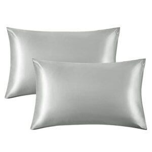 bedsure satin pillowcase for hair and skin queen silver grey silk pillowcase 2 pack 20x30 inches satin pillow cases set of 2 with envelope closure