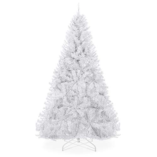 best choice products 6ft premium hinged artificial holiday christmas pine tree for home, office, party decoration w/ 1,000 branch tips, easy assembly, metal hinges & foldable base white