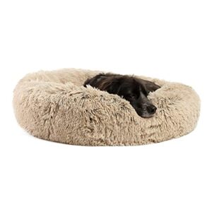 best friends by sheri the original calming donut cat and dog bed in shag fur, machine washable, removable zippered shell, for pets up to 45 lbs medium 30"x30" in taupe