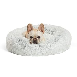 best friends by sheri the original calming donut cat and dog bed in shag fur frost small 23x23