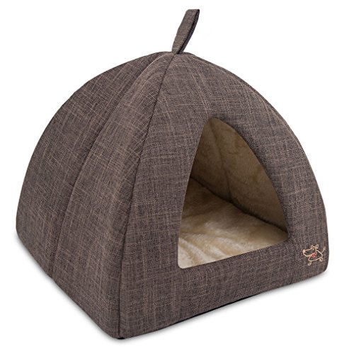 best pet supplies pet tent soft bed for dog & cat brown linen, 19" x h: 19"