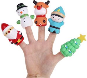 ccinee 5 pieces christmas finger puppets toys for kids elk santa claus snowman christmas tree character party favors goodie bag fillers