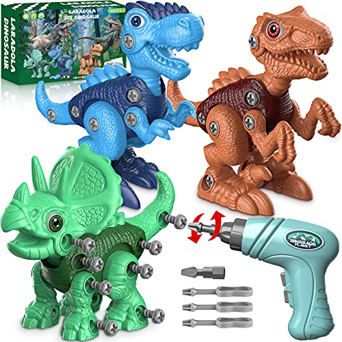 dinosaur toys for 3 4 5 6 7 year old boys, take apart dinosaur toys for kids 3 5 5 7 stem construction building kids toys with electric drill, dinosaur toys christmas birthday gifts boys girls