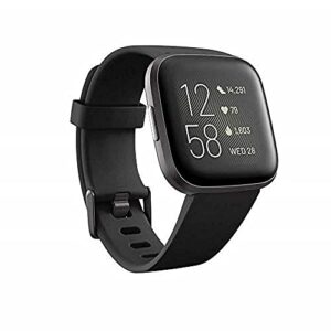 fitbit versa 2 health and fitness smartwatch with heart rate, music, alexa built in, sleep and swim tracking, black/carbon, one size (s and l bands included)