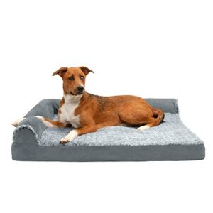 furhaven cooling gel foam pet bed for dogs and cats l chaise sofa two tone plush fur and suede couch dog bed with removable washable cover, stone gray, jumbo (x large), two tone stone gray