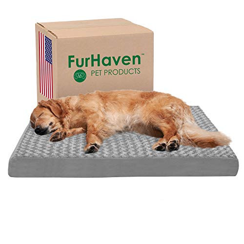 furhaven orthopedic pet bed for dogs and cats classic cushion ultra plush curly fur dog bed mat with removable washable cover, gray, jumbo (x large)