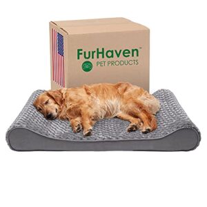 furhaven orthopedic pet bed for dogs and cats luxe lounger ultra plush curly fur contour dog bed mattress with removable washable cover, gray, jumbo (x large)