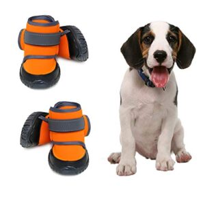 jiamy dog shoes dog boots snow dog booties dogs paw protection with anti slip sole, dog snow socks for basset hound, dalmatian, border collie, siberian husky (2 pcs)
