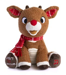 kids preferred rudolph the red nosed reindeer musical stuffed animal, baby's first christmas plush, 8 inches