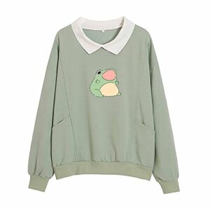 kiekiecoo frog swearshirt graphic aesthetic oversize clothes cotton pullover feminino hoodies with pocket kawaii hoodie for girls (green,medium)