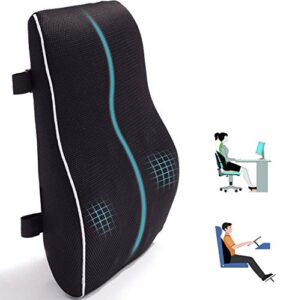 lumbar support pillow for office chair back support pillow for car, computer, gaming chair, recliner memory foam back cushion for back pain relief improve posture, mesh cover double adjustable straps