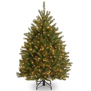 national tree company pre lit artificial mini christmas tree, green, dunhill fir, white lights, includes stand, 4 feet