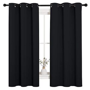 nicetown pitch black solid thermal insulated grommet blackout curtains/drapes for bedroom window (2 panels, 42 inches wide by 63 inches long, black)