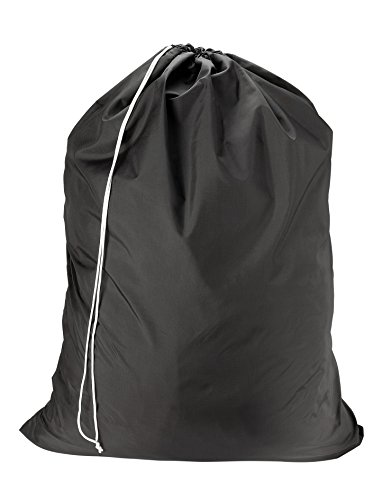 nylon laundry bag locking drawstring closure and machine washable. these large bags will fit a laundry basket or hamper and strong enough to carry up to three loads of clothes. (black)
