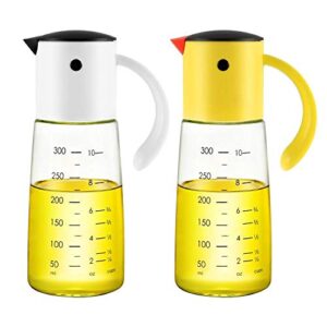 olive oil dispenser bottle for kitchen cooking auto flip condiment container with automatic cap and stopper leakproof vinegar glass cruet stainless steel non drip spout (white and yellow)