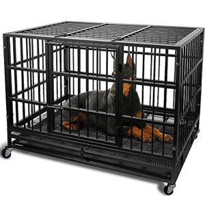 otaid 48 inch heavy duty indestructible dog crate cage kennel with wheels, high anxiety dog crate, sturdy locks design, double door and removable tray design, extra large xl xxl dog crate.