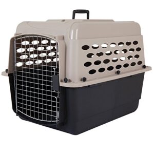 petmate vari kennel heavy duty dog travel crate no tool assembly, 28" long, 25 30 lb, taupe/black