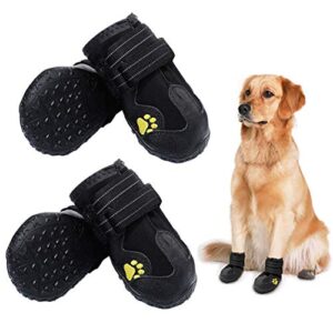 pk.ztopia waterproof dog boots, dog outdoor shoes, pet rain boots, running shoes for medium to large dogs with two reflective fastening straps and rugged anti slip sole (2.76" x2.24", black 4pcs).