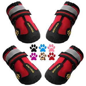 qumy dog boots waterproof shoes for dogs with reflective strips rugged anti slip sole black 4pcs (size 4: 2.2''x2.6''(wl) for 31 40 lbs, red)
