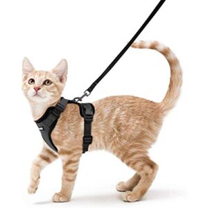 rabbitgoo cat harness and leash for walking, escape proof soft adjustable vest harnesses for cats, easy control breathable jacket, black, xs