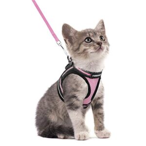 rabbitgoo cat harness and leash set for walking escape proof, adjustable soft kittens vest with reflective strip for cats, comfortable outdoor vest, pink, s (chest:9.0" 12.0")