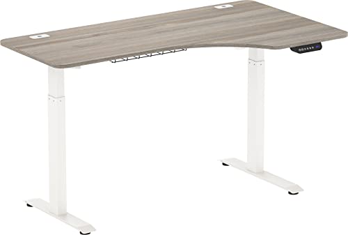 shw 55 inch large electric height adjustable l shaped standing desk, oak