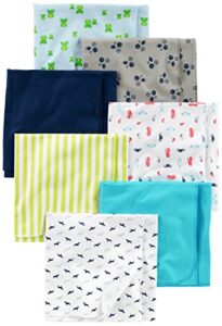 simple joys by carter's baby boys' 7 pack flannel receiving blanket, blue/white, one size