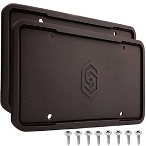 solid silicone black license plate frame covers 2 pack front and back car plate bracket holders. rust proof, rattle proof, weather proof ( black).
