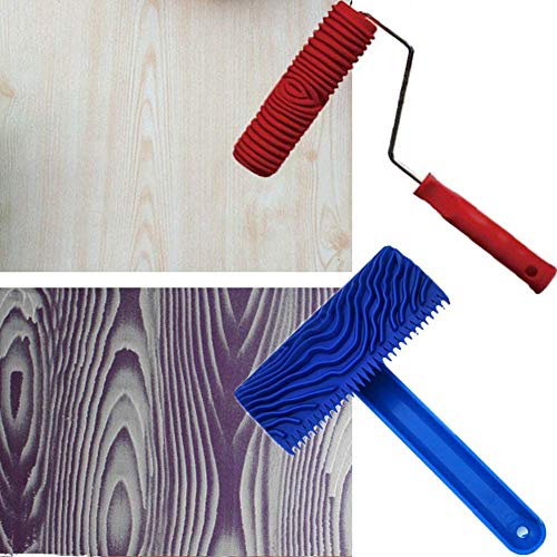 tinton life 2pcs rubber 7" empaistic wood pattern painting roller + 3.9" graining painting tool with handle