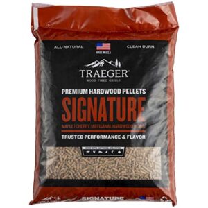 traeger grills signature blend 100% all natural hardwood pellets for grill, smoke, bake, roast, braise and bbq, 20 lb. bag