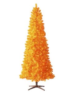 treetopia sunset orange artificial christmas tree | 6 ft height | pre lit with 300 led candlelight clear lights | includes tree stand, on/off foot pedal, extra bulbs & fuses