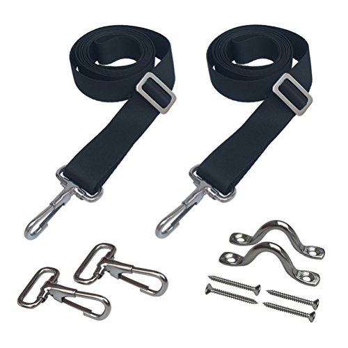 vtete 2 pcs adjustable bimini top straps with loops + snap hooks + eye straps 28"~60" stainless steel boat awning hardware