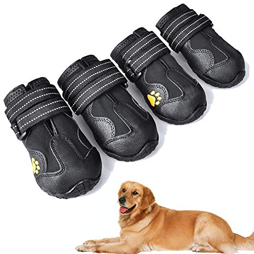 xsy&g dog boots,waterproof dog shoes,dog booties with reflective rugged anti slip sole and skid proof,outdoor dog shoes for medium dogs 4pcs size2