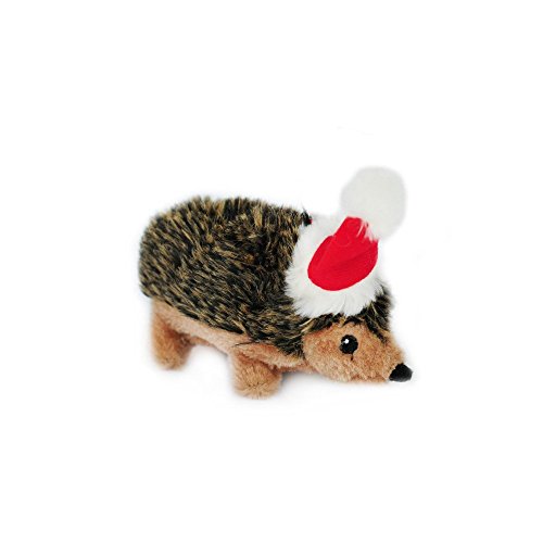 zippy paws holiday hedgehog plush squeaky dog toy, christmas pet gift small