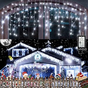 132ft christmas lights decorations outdoor, 1280 led 8 modes curtain fairy lights with 240 drops,plug in waterproof timer memory function for christmas holiday wedding party decorations(cool white)