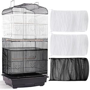 3 pieces large adjustable bird cage cover seed feather catcher birdcage nylon mesh net cover soft skirt guard for parakeet macaw african round square cage (78 x 15 inch in circumference and width)