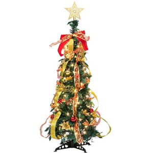 3.3ft decorated christmas tree, pop up christmas tree with warm lights and decorations, easy collapsible christmas tree, foldable for easy storage (100 lights)