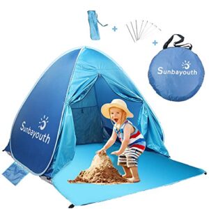 beach tent, sunba youth anti uv beach shade, instant portable tent sun shelter, pop up baby beach tent, for 2 3 person (blue)