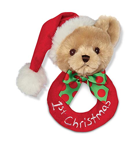 bearington baby's 1st christmas plush soft ring rattle, 5.5 inches