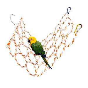 bird hemp rope net swing,parrot perch climbing rope ladder,hammock hanging on parakeet cage wiht 2 hooks,chew toys for greys cockatoo,cockatiel,conure,lovebirds,canaries,little macaw 13.8" x 23.6"