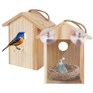 colorfullavie window bird house with strong suction cup and lanyard for outside see through upgraded wooden birdhouse outdoors,bird nest transparent design for easy observation,best gift for kids