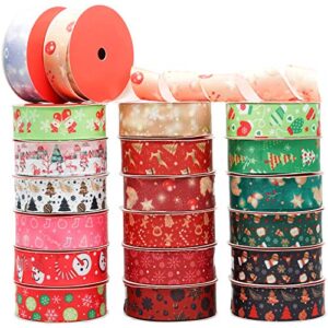 ded 110 yards christmas grosgrain ribbon 1 inch holiday party ribbons ribbon for gift wrapping decorations(20 rolls)