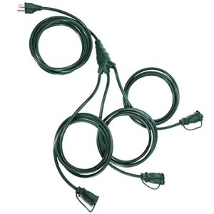 dewenwils outdoor christmas extension cord 1 to 3 splitter, 3 prong outlets plugs, max 13ft end to end (25 ft total),16/3c sjtw weatherproof wire for landscape string lights, etl listed