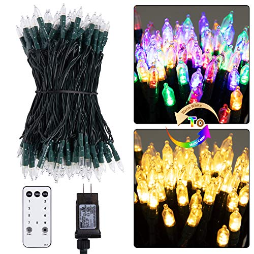 dual color led christmas lights, 75 feet 200 led clear mini string lights with remote, color changing lights for xmas tree outdoor indoor holiday party garden decor