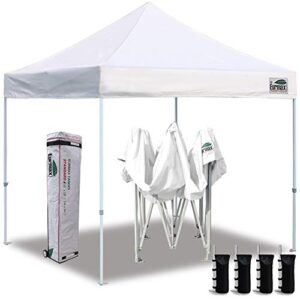 eurmax 10'x10' ez pop up canopy tent commercial instant canopies with heavy duty roller bag,bonus 4 canopy sand bags (white)